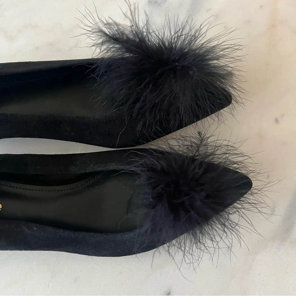 Larroude Lee Pompom Flat In Black Suede - Size 7.5 - Picture 5 of 6